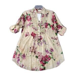 Vintage Goa Boho Tunic Top Womens Sz L Long Sleeve Hippie Festival Blouse NWT